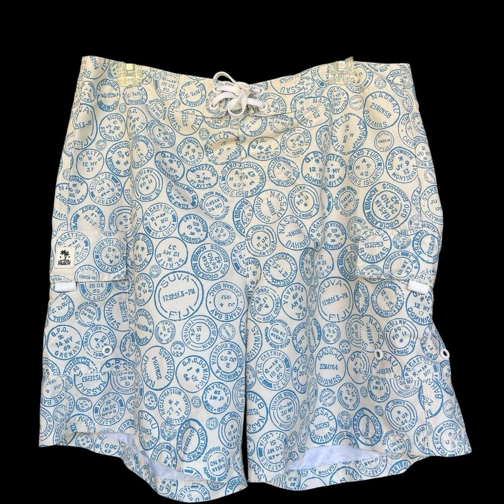 Island Company Board‎ Shorts Mens 34 Postmark Drawstring Pockets Swimwear Blue